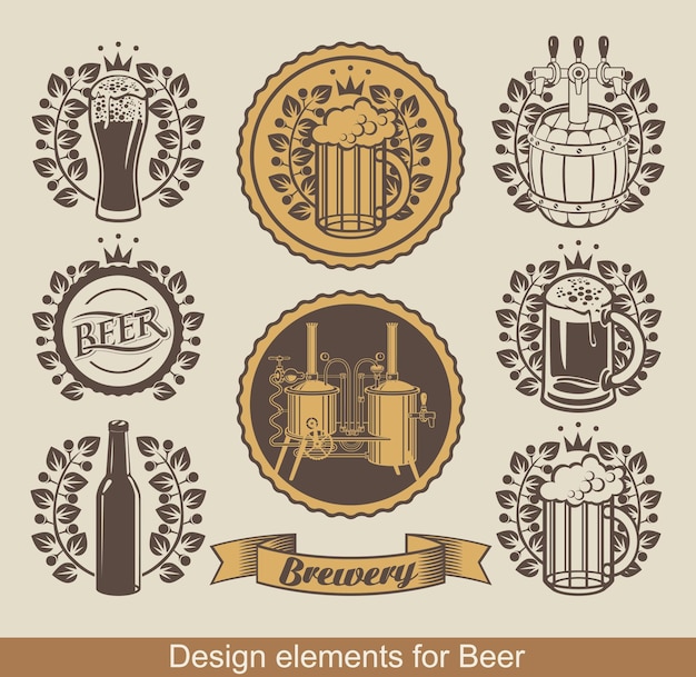 Vector set bieretiketten met lauwerkransen