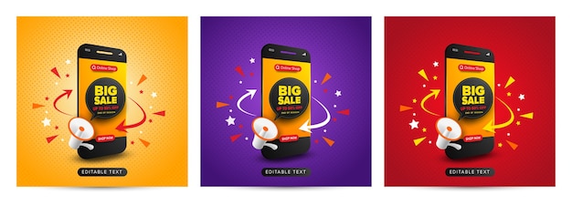 Set of big sale banner online shopping promotion on social media post