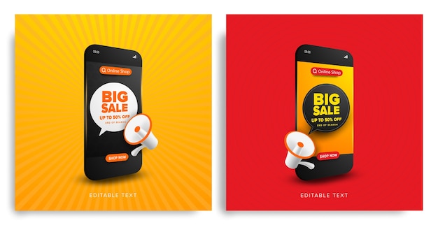 Vector set of big sale online shopping promotion with editable text