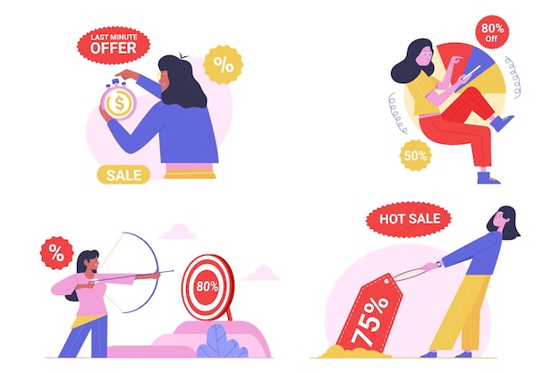 Set of Big Sale and Shopping Discount Illustration