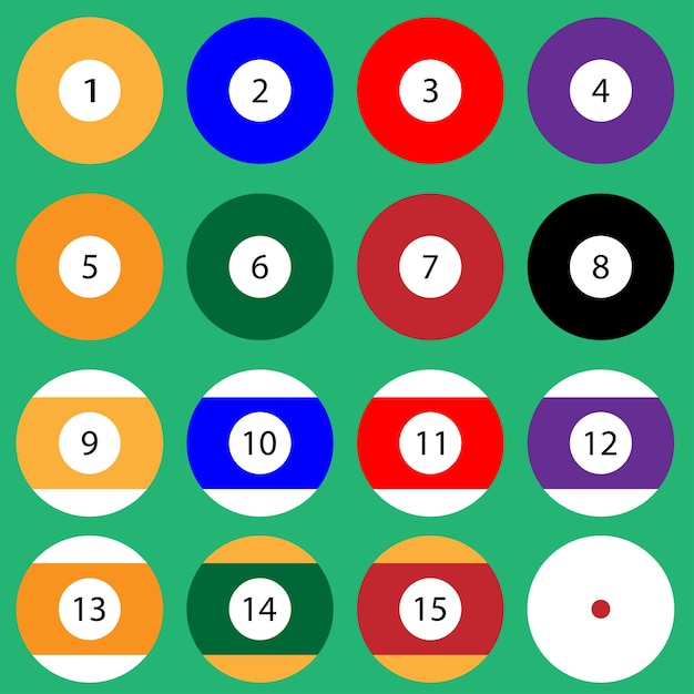 ビリヤードボールのセットプールピラミッドプレイとレクリエーションスポーツスヌーカーと趣味のベクトル図
