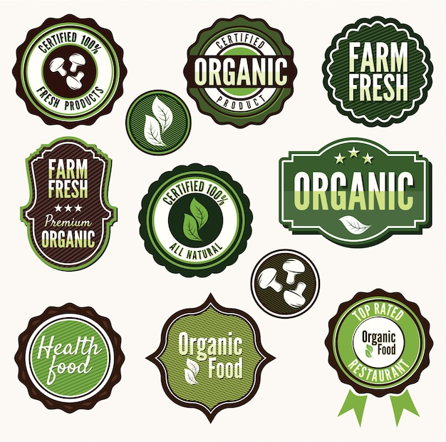 Vector set biologische en boerderij vers voedsel badges en etiketten