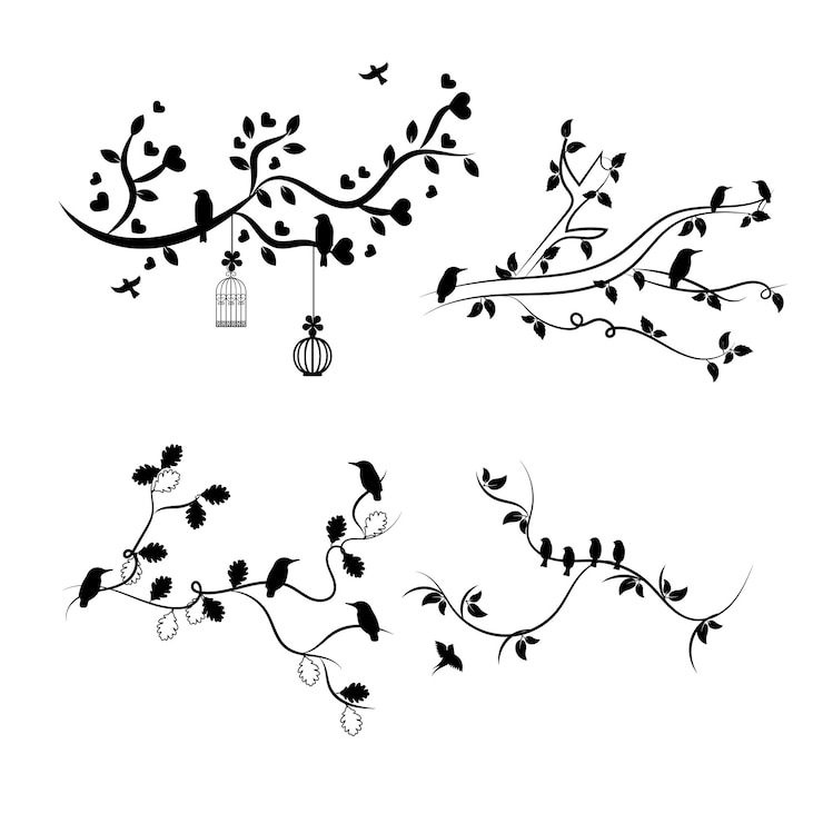 Vector a set of birds and a bird on a branch.