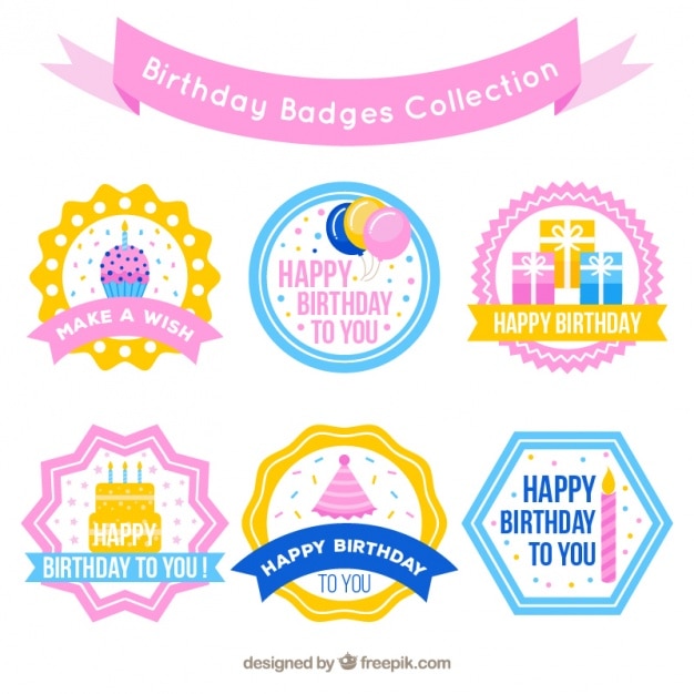 Set of birthday badges in pastel colors