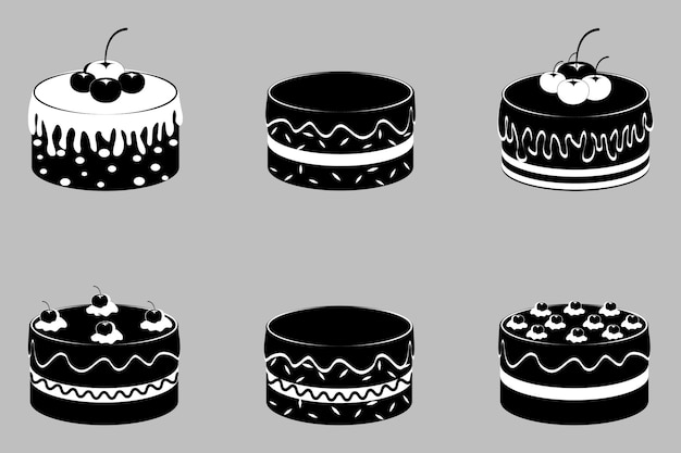 Set of birthday cakes, wedding cakes silhouette by vector design