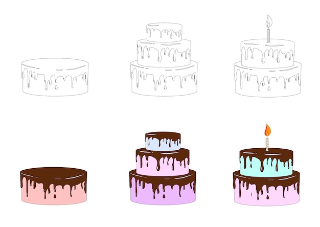 A set of birthday cakes on a white background