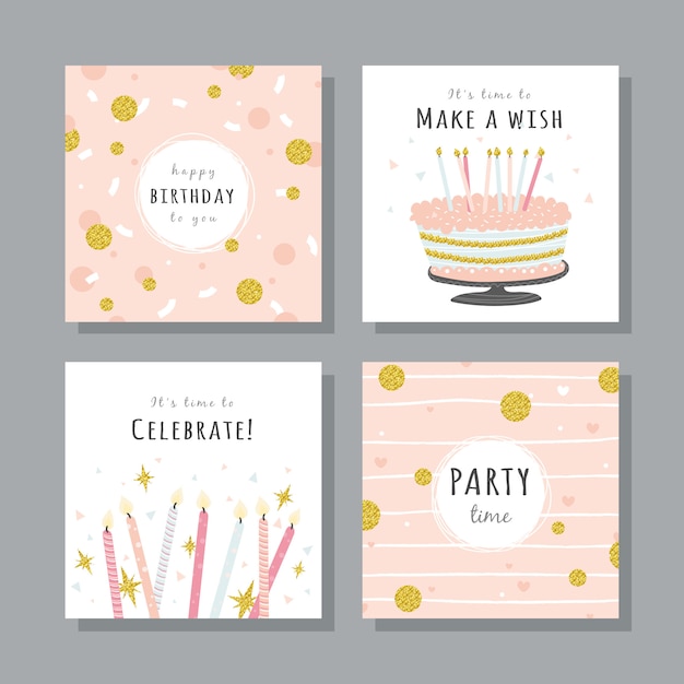 Vector set of birthday cards with colorful party elements