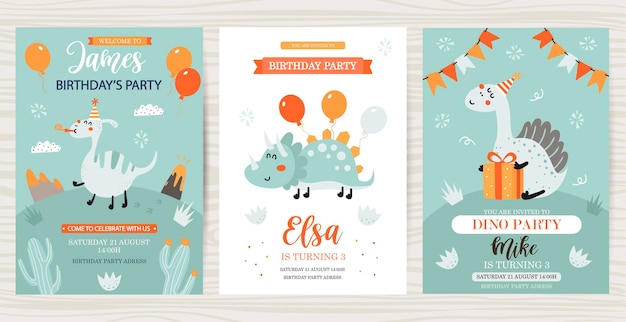 Set of Birthday cards with dinosaurs