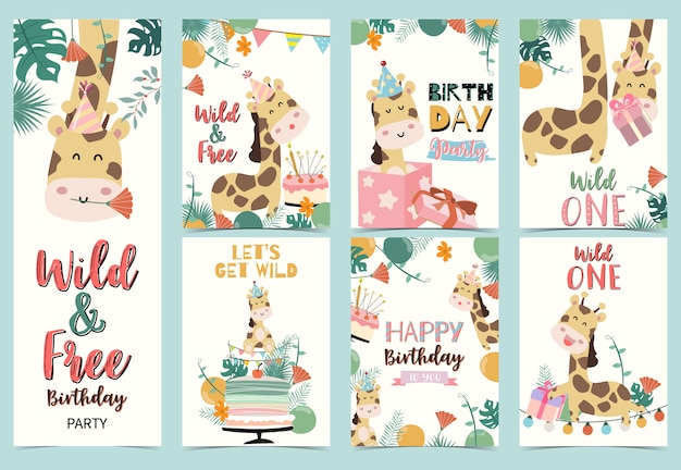 set of birthday cards with giraffe 