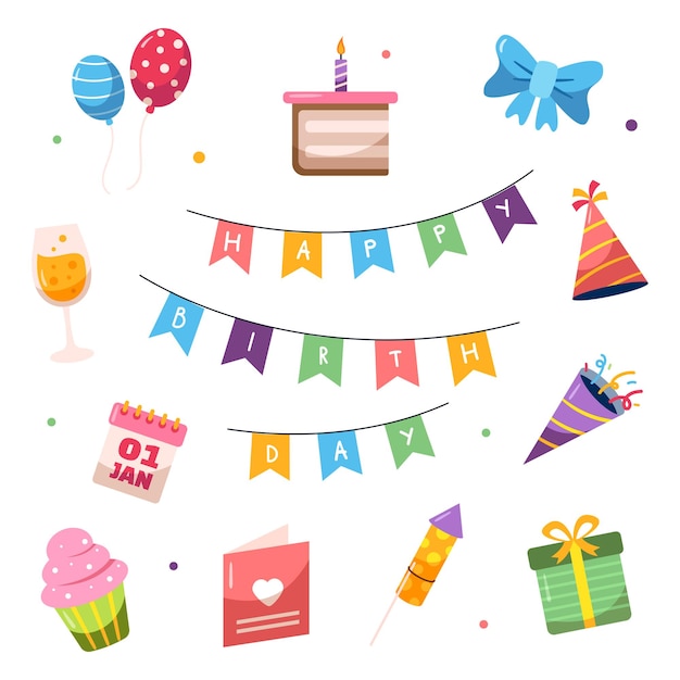 Set of birthday element hand drawn vector