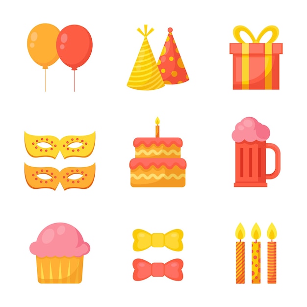 Set of Birthday party icons isolated on white background