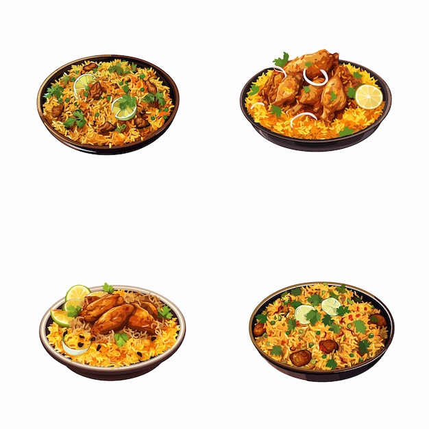 Vettore set di illustrazioni vettoriali di biryani