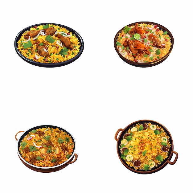 Vettore set di illustrazioni vettoriali di biryani