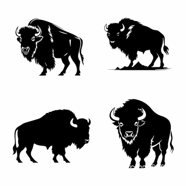 Set of bison silhouette characters with vector illustration