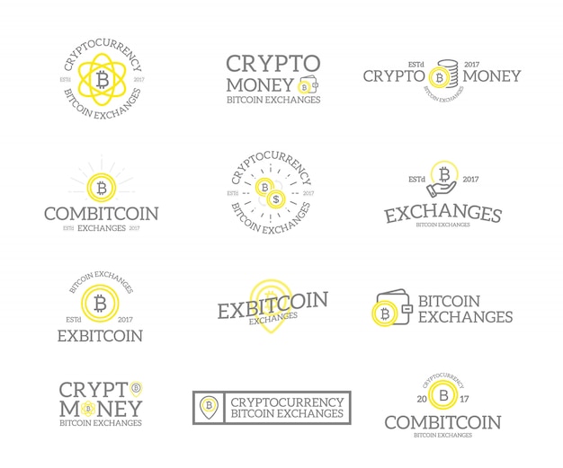 Set of bitcoin and cryptocurrency logo.