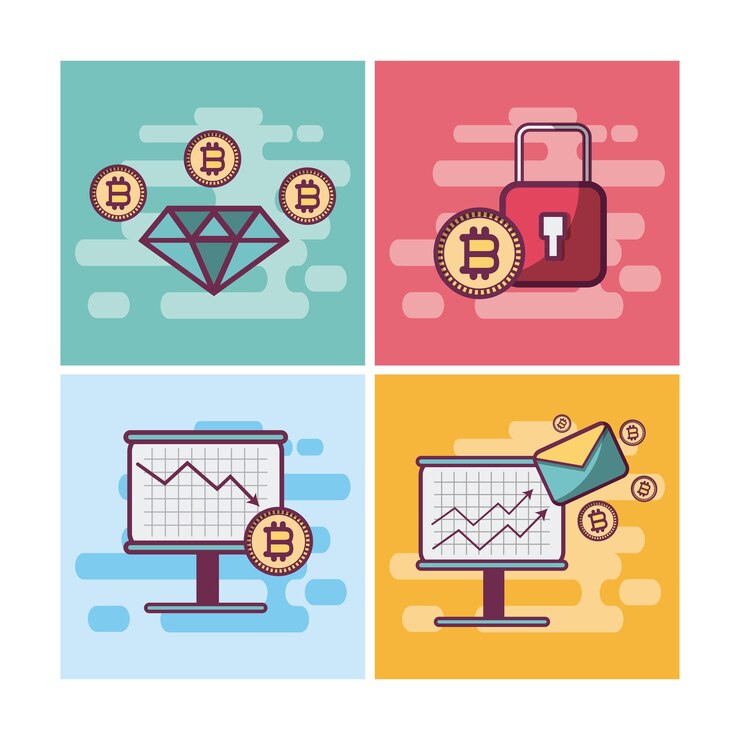 Vector set of bitcoins cards