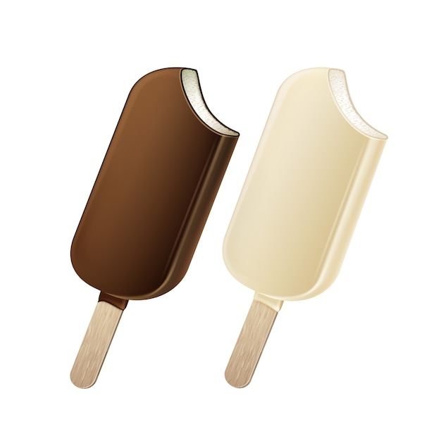 Set di gelato ghiacciolo morso su stick