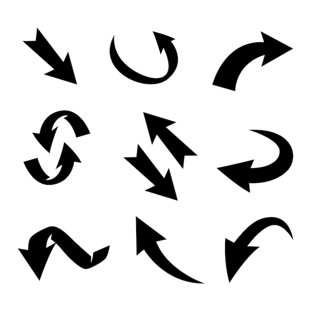 set of black arrows icon various direction on a white background