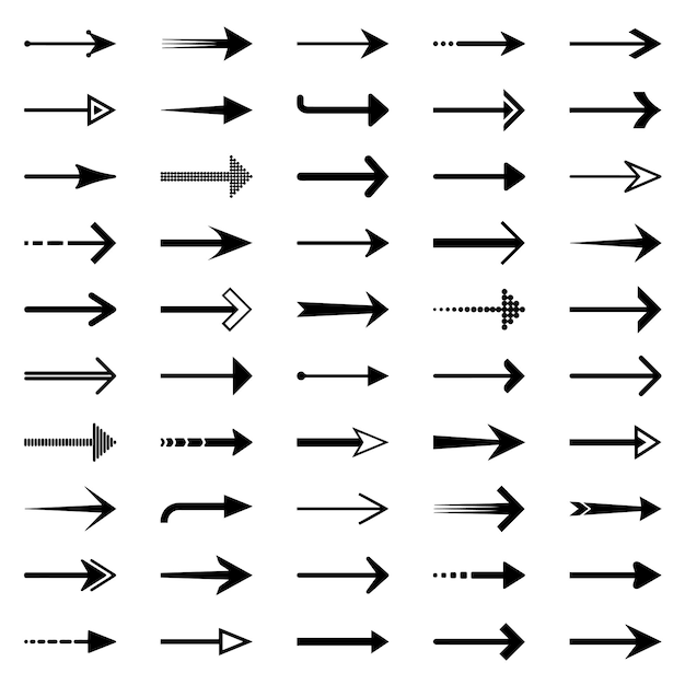 黒い矢印のセット ベクター デザイン要素の異なる形状デジタル アートの抽象的な形状要素