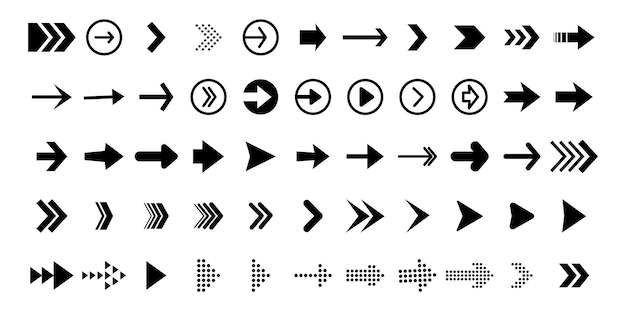 Set black arrows for web design. Arrows vector icon. Arrow icon. Set of big black vector arrows. Cursor, Click. Arrow icon pack