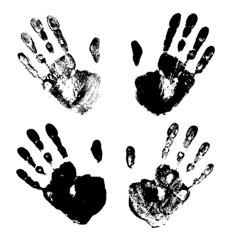 Vector set of black art hand prints