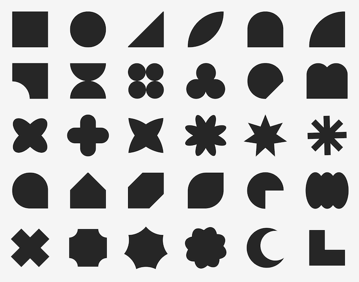 Vector set of black bauhaus shapes geometric abstract shapes in minimal style bauhaus pattern abstract f