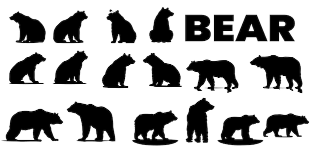 A set of black bear vector illustration collection