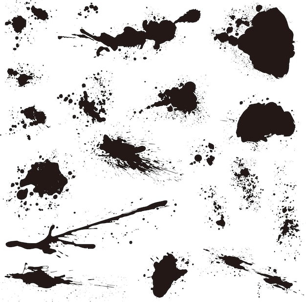 Set of black blots and ink splashes isolated on white background abstract elements for design