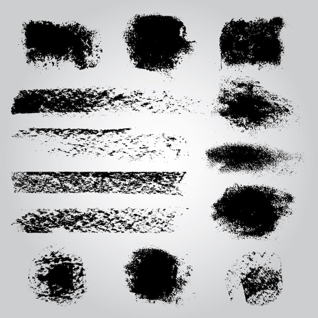 Set of black brush smears. Vector illustration. Grunge texture