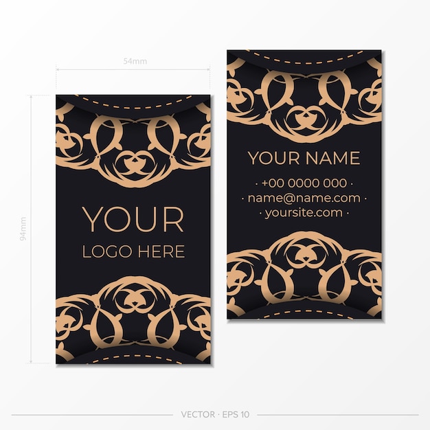 A set of black business cards with luxurious ornaments Print ready business card design with vintage patterns