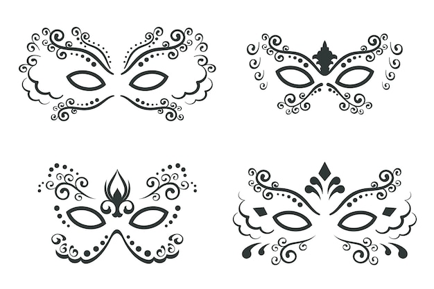 Vector set of black carnival mask isolated on white background traditional venetian masques vector