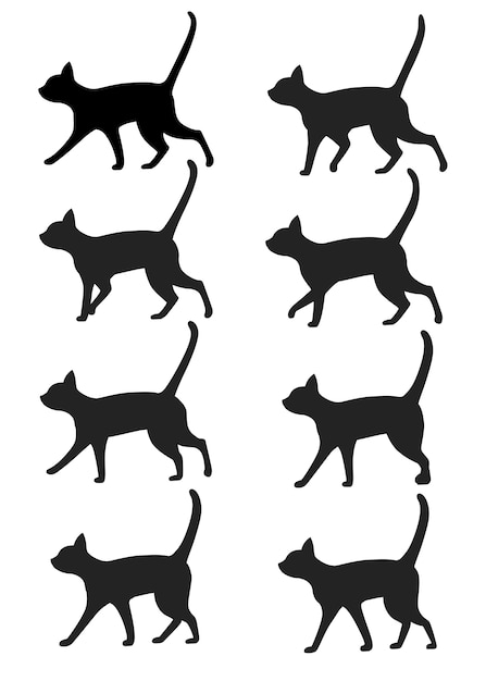 Set of black cat silhouette icon collection. black cat poses for walk animation preset.   illustration  on white background