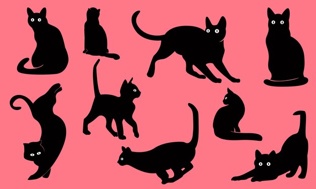 Vector set black cats cat silhouette vector illustration collection black silhouette on acolor background