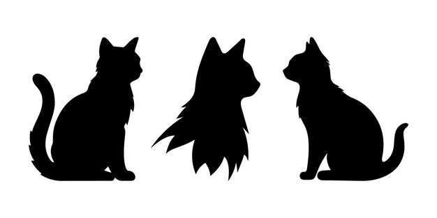 Vector set black cats isolated on white background feline silhouettes black cat for wildlife logo