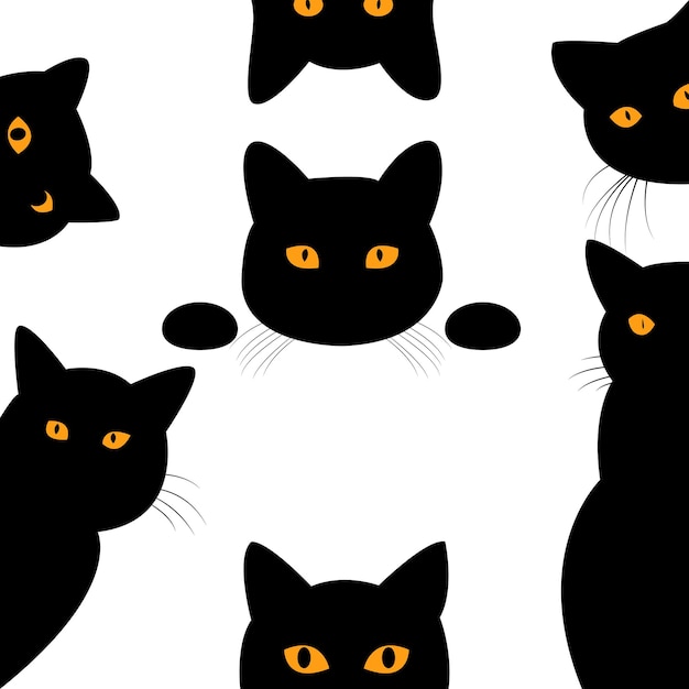 A set of black cats peeking out from the corner Collection of cat faces that are spying on you