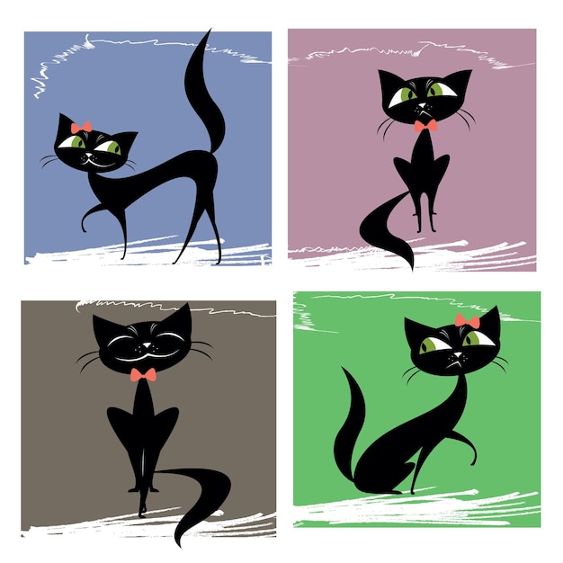 Set of black cats vector illustration