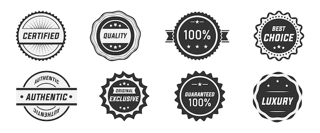 Set of black certified badges Guaranteed stickers collection