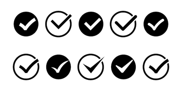 Vector set of black check marks in circle. tick symbol. ok, yes, approve or positive symbol.