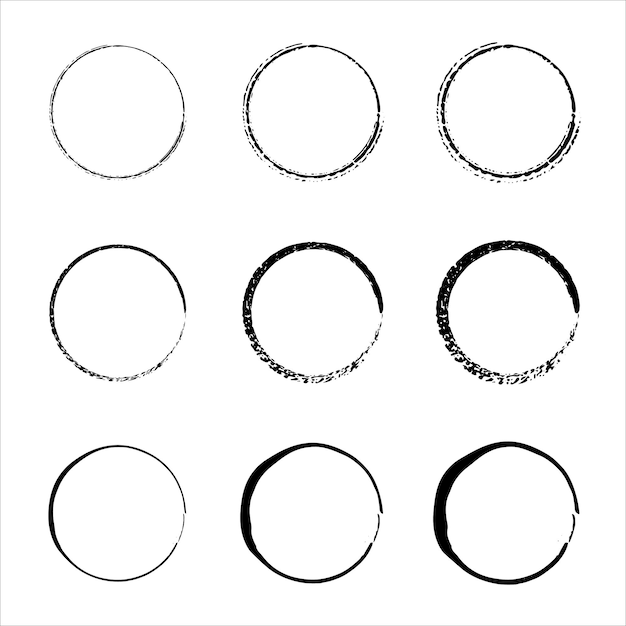 Set di cerchi neri cornici rotonde in stile doodle linee di velocità a forma di cerchio