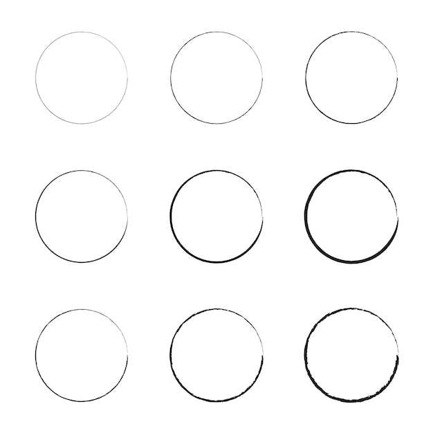 Set of black circles sketch hand drawn speed lines in circle form