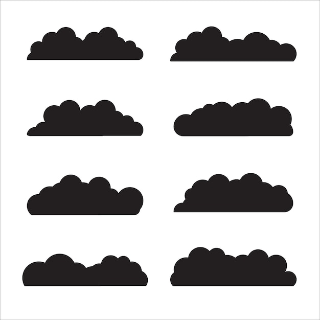 Set di icone vettoriali cloud nere simbolo meteo silhouette stile piatto nuvole illustrazione vettoriale