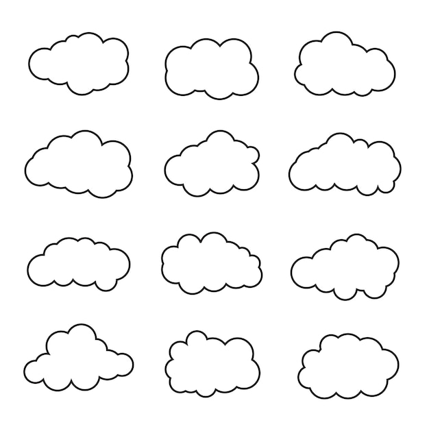 Set of black Cloud vector icons weather symbol silhouette flat style clouds Vector illustration