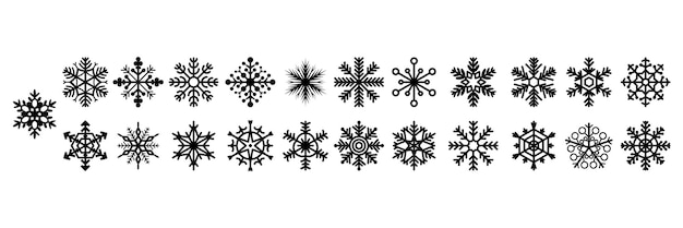 Set black colleciton line snowflake doodle winter decoration elements vector design style