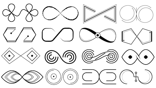 Set black collection simple line infinity signs doodle outline element vector design style sketch is