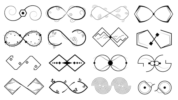 Set Black Collection Simple Line Infinity Signs Doodle Outline Element Vector Design Style Sketch Is