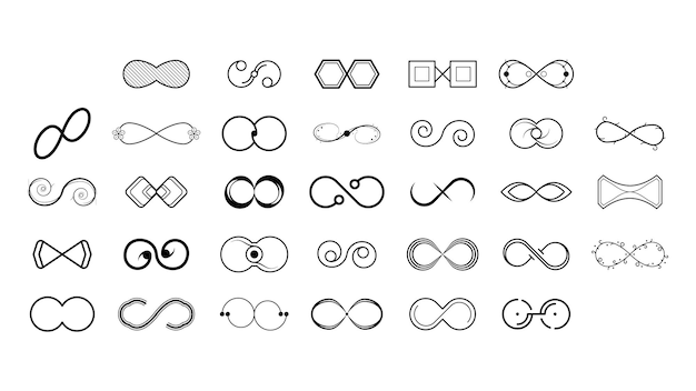 Set Black Collection Simple Line Infinity Signs Doodle Outline Element Vector Design Style Sketch