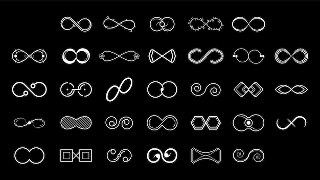 Черный набор Коллекция Простая линия Бесконечность Знаки Дудль Очертание Элемент Вектор Дизайн Стиль Скетч