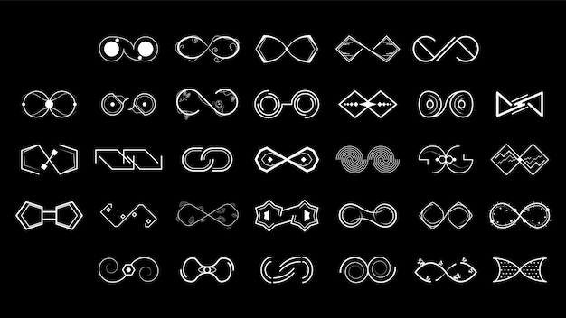 Set black collection simple line infinity signs doodle outline element vector design style sketch