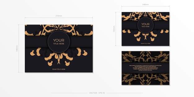 Set of Black color postcard template with Indian patterns Vector Printready invitation design with mandala ornament