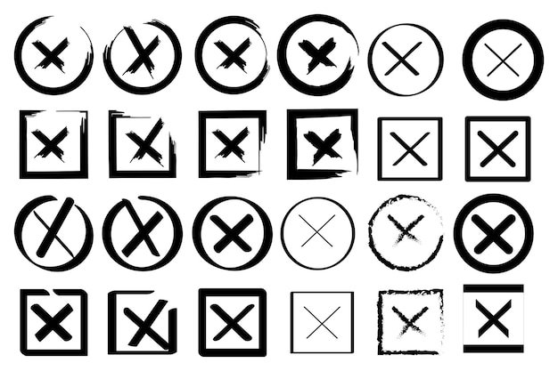 Vector set of black crosses on white background for web design line stroke checkbox icon vector illustration stock image